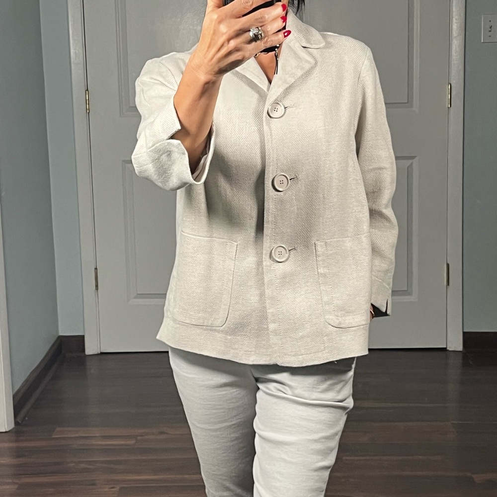 S’MaxMara linen blend cropped A line 3/4 sleeves jacket size 2